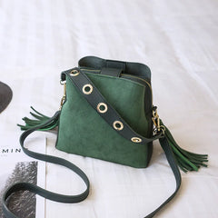 Ladies PU Bucket Bag Small Fringed Messenger Bag