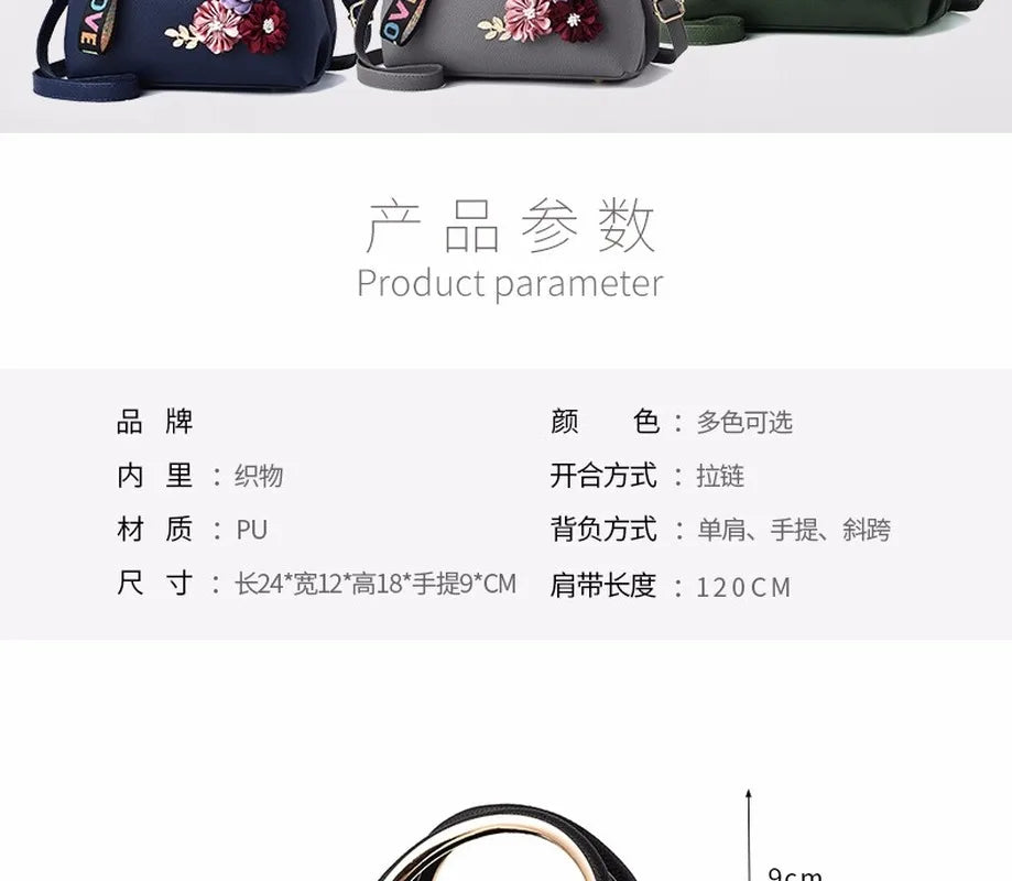 Artificial Flower Shoulder Messenger Bag PU Solid Handbag