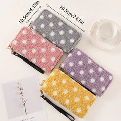 Plush Dot Pattern Clutch Wallet