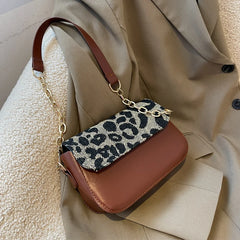 Leopard Print Pu Leather Crossbody Bag Double Strap Shoulder Bag