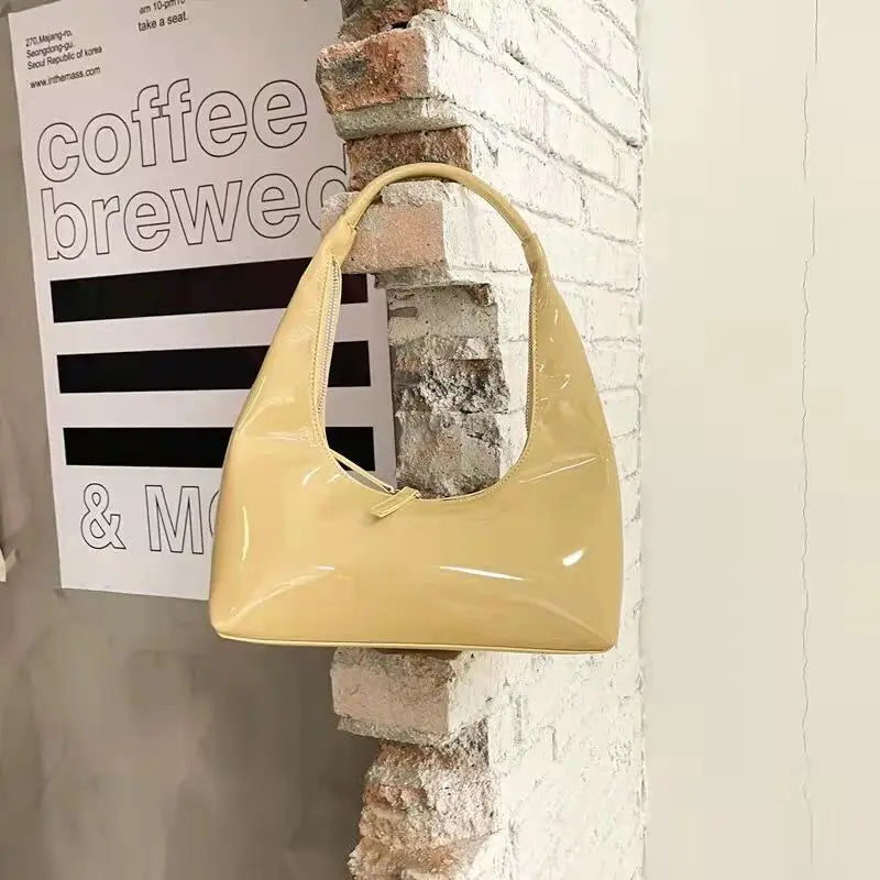 Modern Geometric Handbag Glossy Surface Zipper Closure High Capacity