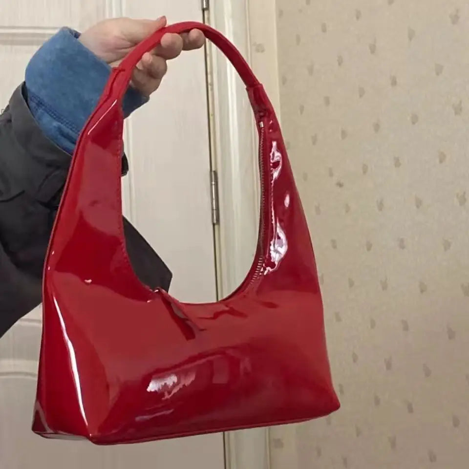 Modern Geometric Handbag Glossy Surface Zipper Closure High Capacity