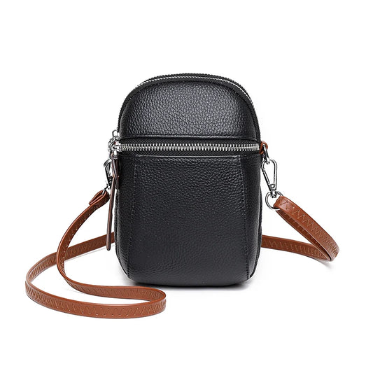 Solid Leather Shoulder Bag Mini Handbag
