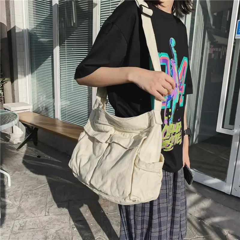 Large Capacity Canvas Shoulder Bags Denim Leisure Or Travel Bag for Women