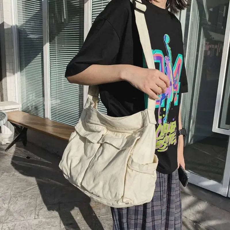 Large Capacity Canvas Shoulder Bags Denim Leisure Or Travel Bag for Women