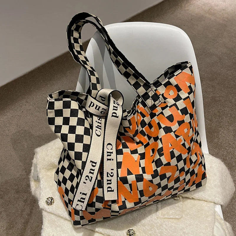 Canvas Tote Bag For Ladies Orange Large Women Handbags