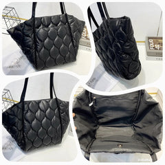Large Women Shoulder Bag Handbags Soft Down Cotton Tote Plaid Handle Bags