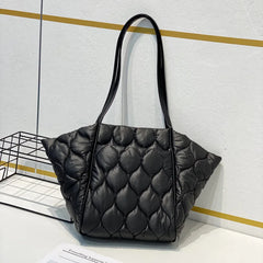 Large Women Shoulder Bag Handbags Soft Down Cotton Tote Plaid Handle Bags
