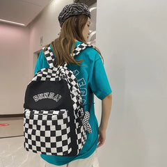 Printed Women Backpack Nylon Travel Bag Plaid Schoolbag Girls Bookbag