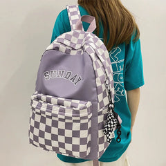 Printed Women Backpack Nylon Travel Bag Plaid Schoolbag Girls Bookbag