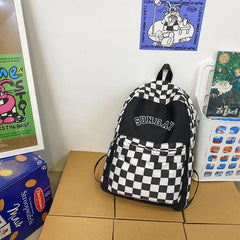 Printed Women Backpack Nylon Travel Bag Plaid Schoolbag Girls Bookbag