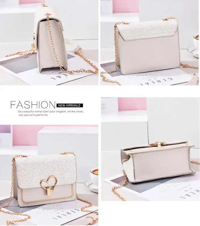 Sequin Leather Chain Messenger Bag Shoulder Handbag