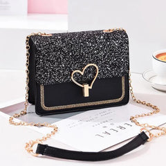 Sequin Leather Chain Messenger Bag Shoulder Handbag