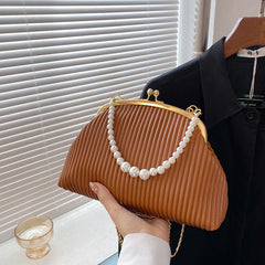 Women Shoulder Bag Pleated Pu Leather Crossbody Bags Chain Top Handle Bag