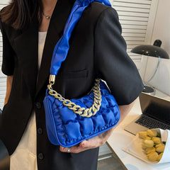 Pleated Leather Shoulder Bag Crossbody with Chain Top Handle