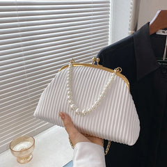 Women Shoulder Bag Pleated Pu Leather Crossbody Bags Chain Top Handle Bag