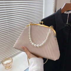 Women Shoulder Bag Pleated Pu Leather Crossbody Bags Chain Top Handle Bag