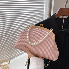 Women Shoulder Bag Pleated Pu Leather Crossbody Bags Chain Top Handle Bag