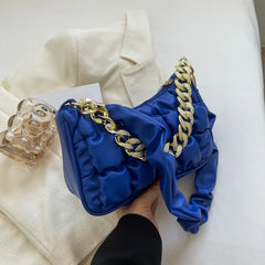 Pleated Leather Shoulder Bag Crossbody with Chain Top Handle