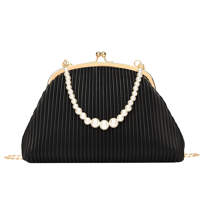 Women Shoulder Bag Pleated Pu Leather Crossbody Bags Chain Top Handle Bag