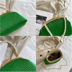 Women Shoulder Bag Pleated Pu Leather Crossbody Bags Chain Top Handle Bag