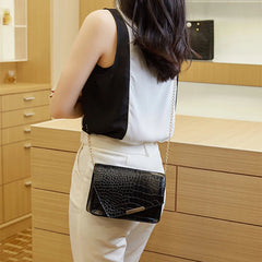 Chain Crossbody Bag PU Solid Purses Hasp Messenger Bag