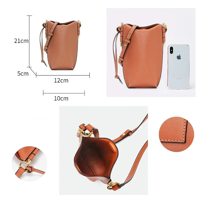 Soft Leather Mini Shoulder Bag Vintage Design Women's Mobile Phone Bag