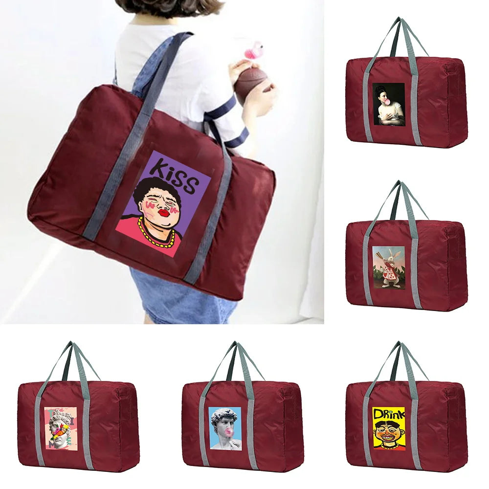 Nylon Foldable Travel Bags Large Capacity Unisex Luggage Funny Series
