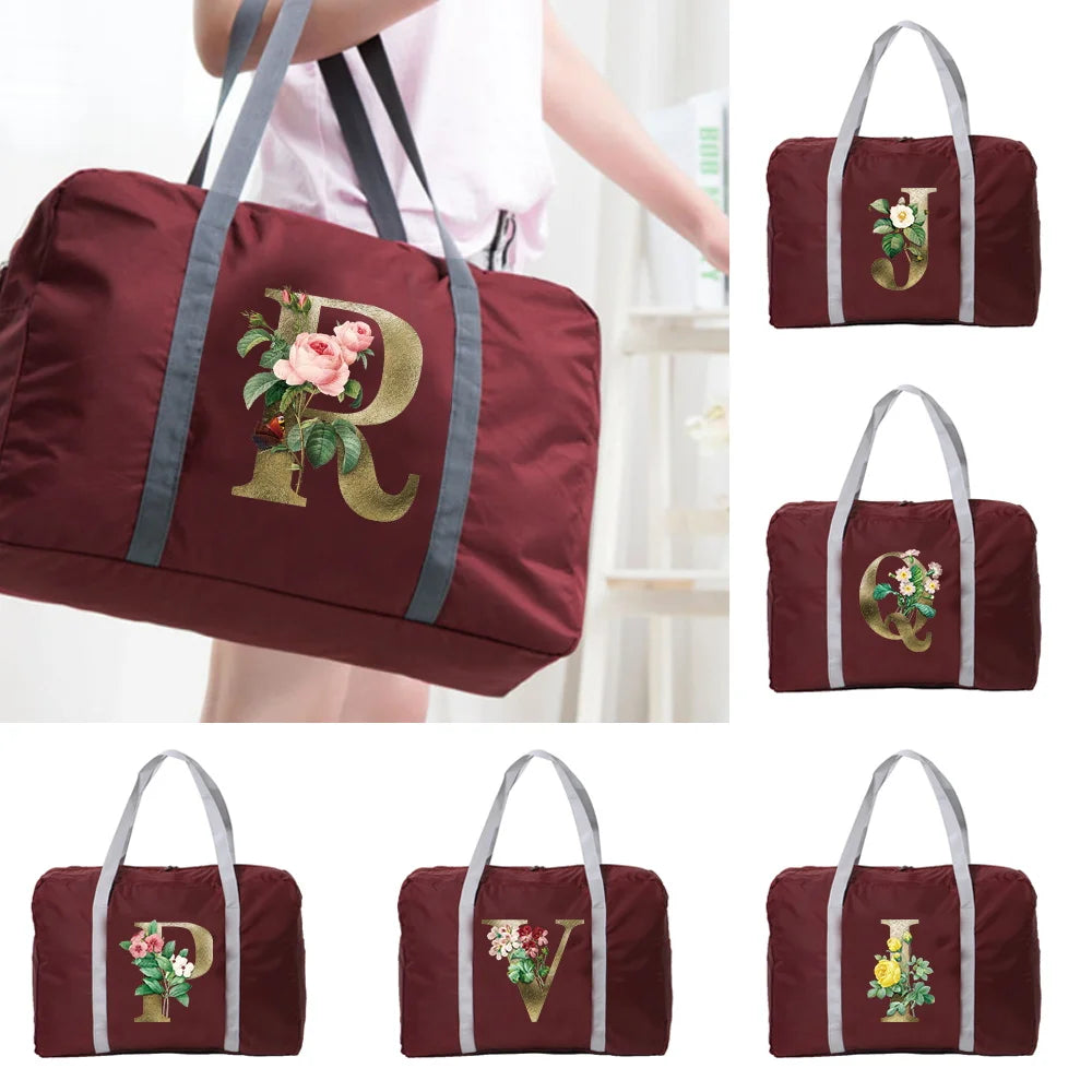 Nylon Travel Bags Large Capacity Handbags WaterProof Golden Flower Series