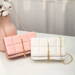 PU Leather Shoulder Bags Texture Chain Rhomboid Crossbody Handbags