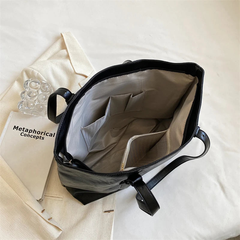 PU Leather Solid Shoulder Bags Large Capacity Totes For Women