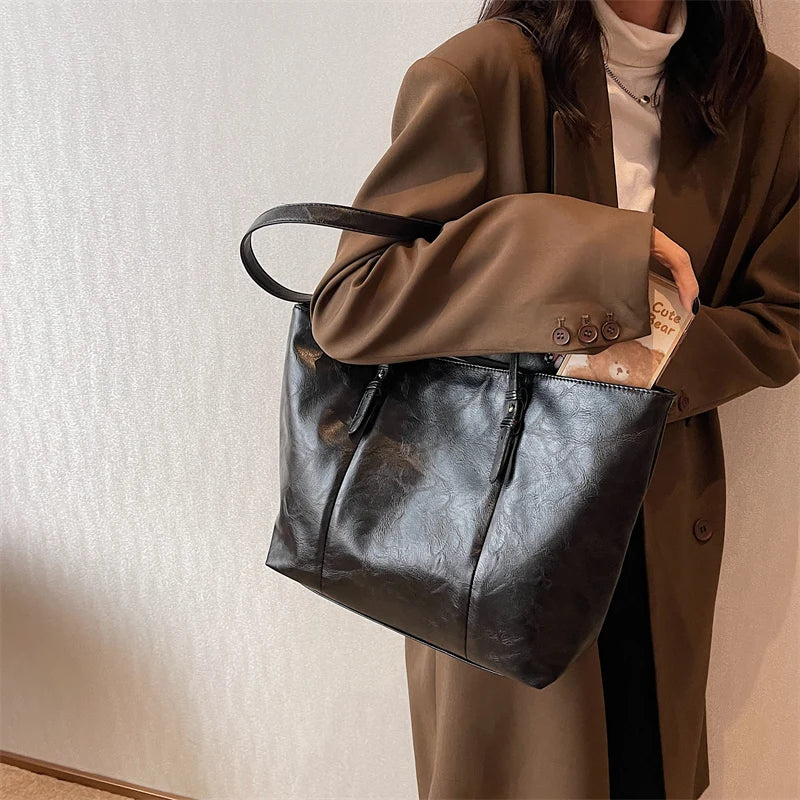PU Leather Solid Shoulder Bags Large Capacity Totes For Women