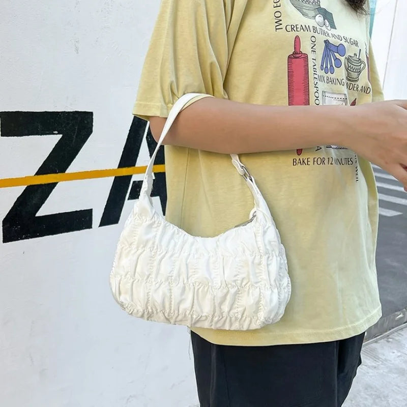 Pleated Underarm Bag Women's Crescent Bag Cloth Bag Ins Bag