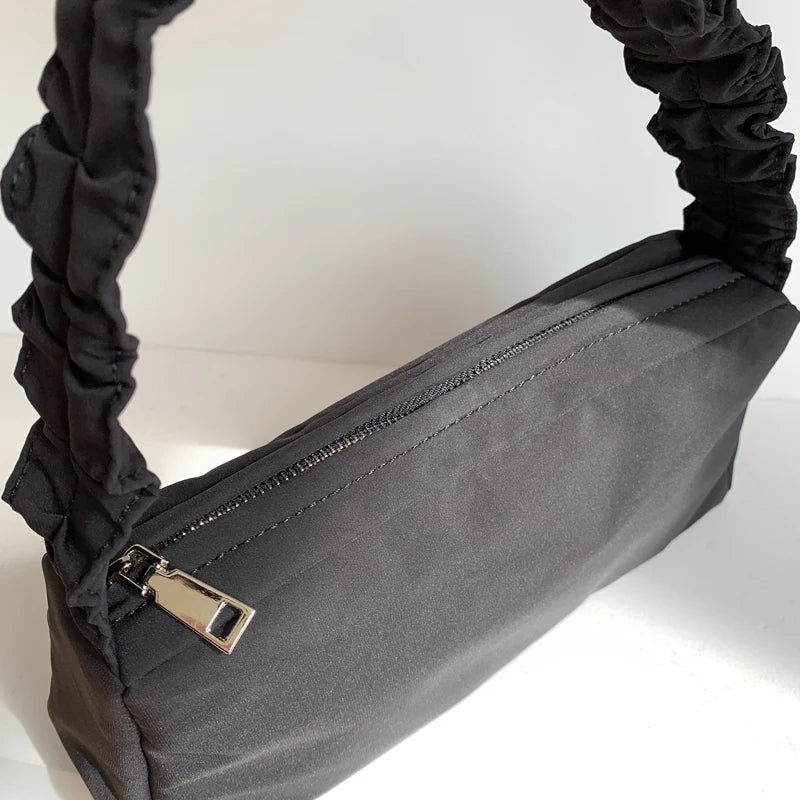 Nylon Small Hobos Shoulder Bag Zipper Strap Plicated Women's Handbag