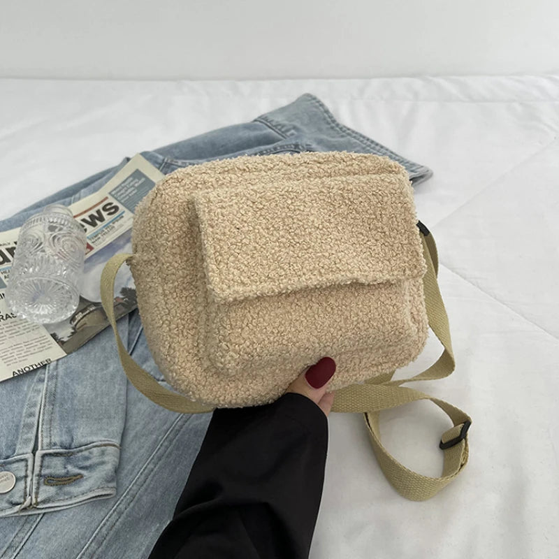 Small Plush Fabric Crossbody Bag Fluffy Fur Winter