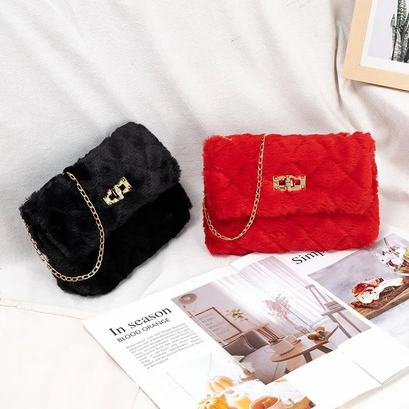 Fluffy Fur Women's Crossbody Bag Lambs Wool Winter Handbag