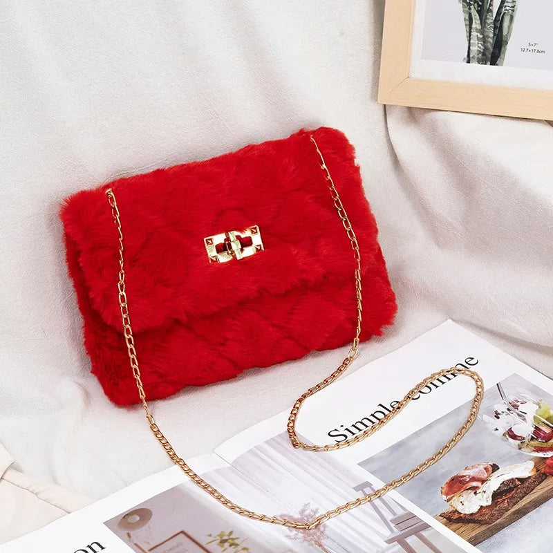 Fluffy Fur Women's Crossbody Bag Lambs Wool Winter Handbag