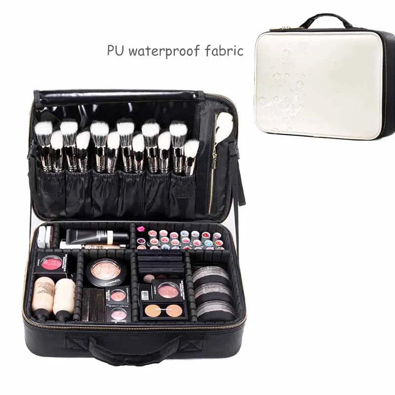 Professional Makeup Bag Women Cosmetic Bags Case Oxford/Leather