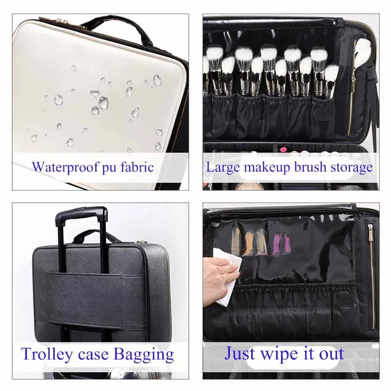 Professional Makeup Bag Women Cosmetic Bags Case Oxford/Leather