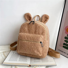 Rabbit Backpack Fluffy Plush School Bag with Bunny Ears Zipper