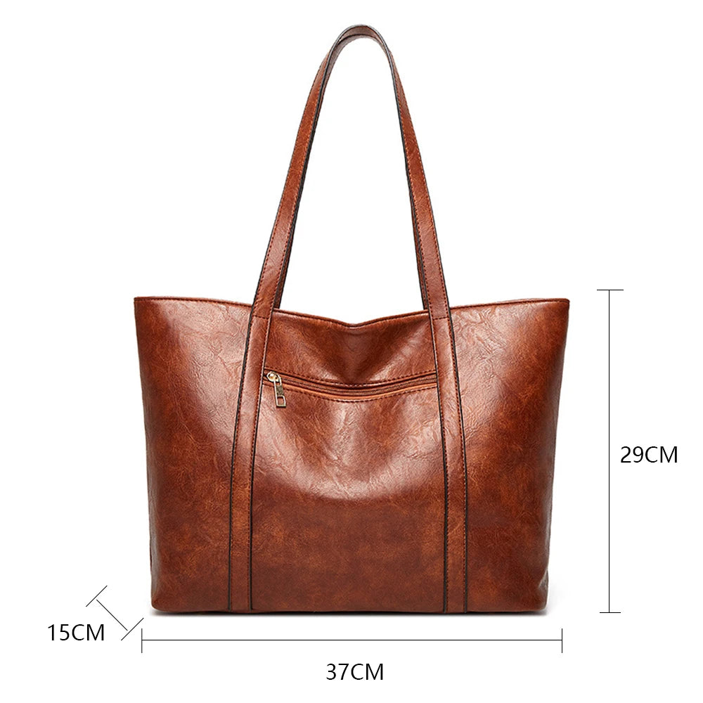 Retro Large Women Tote Shoulder Bag PU Leather Female Shopping Bag