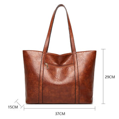 Retro Large Women Tote Shoulder Bag PU Leather Female Shopping Bag