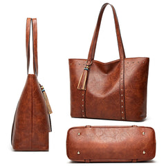 Retro Large Women Tote Shoulder Bag PU Leather Female Shopping Bag