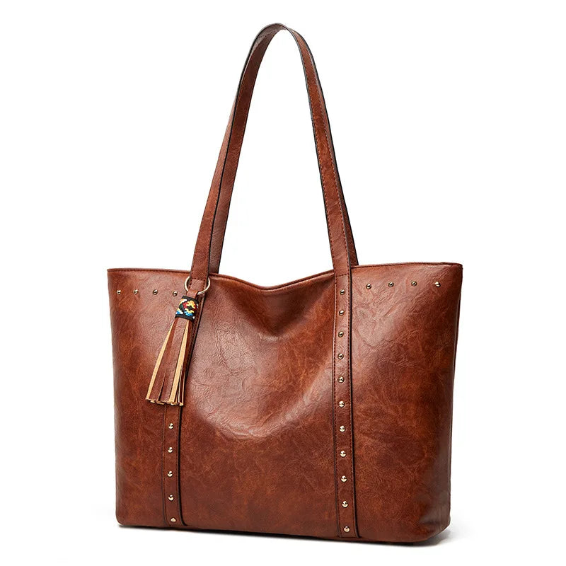 Retro Large Women Tote Shoulder Bag PU Leather Female Shopping Bag