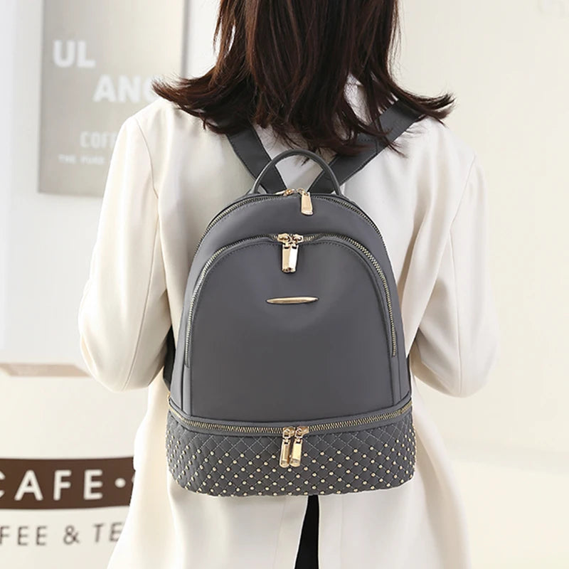 Retro Women Backpack Oxford Cloth Backpack Rivet Anti Theft Pocket