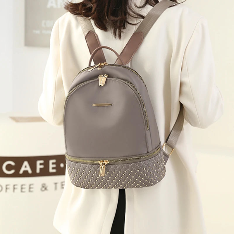 Retro Women Backpack Oxford Cloth Rivet Anti Theft Shoulder Bag