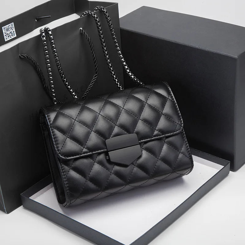Rhombus Chain Crossbody Bag Quilted Shopping Party Bag