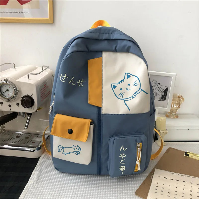 Women Backpack Patchwork Large Capacity Waterproof Nylon School Bag