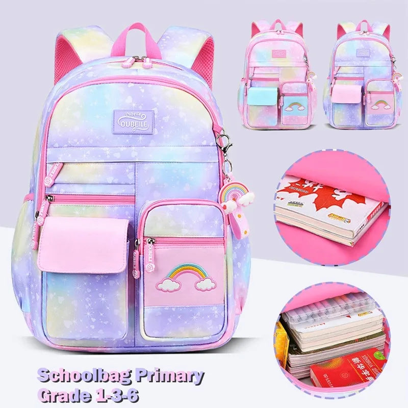 Colorful School Backpack for Girls Waterproof Grade 3 Years