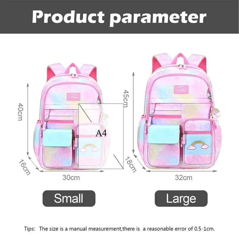 Colorful School Backpack for Girls Waterproof Grade 3 Years